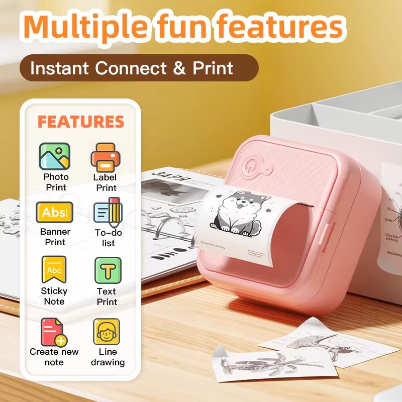 D8 portable mini printer wireless Bluetooth ink free sticker making machine, printing label pricing machine, suitable for offices, schools, kitchens