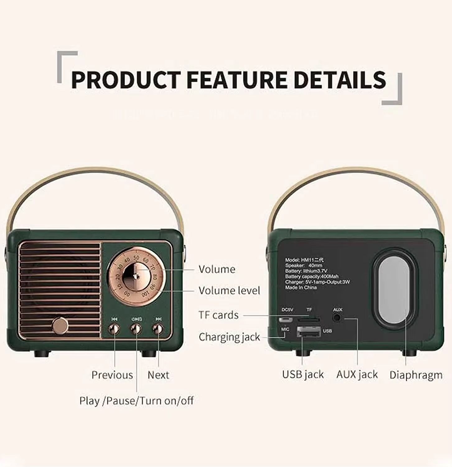 Wireless portable Bluetooth speaker, mini subwoofer, creative retro radio Bluetooth speaker, mini Bluetooth speaker