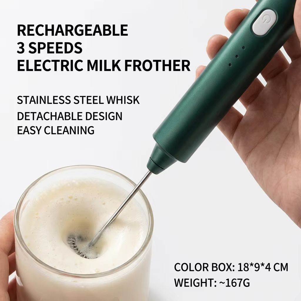 USB Rechargeable Handheld Egg Beater 3 Speeds Electric Milk Frother Foam Maker Mixer Coffee Drink Frothing Wand Foamer