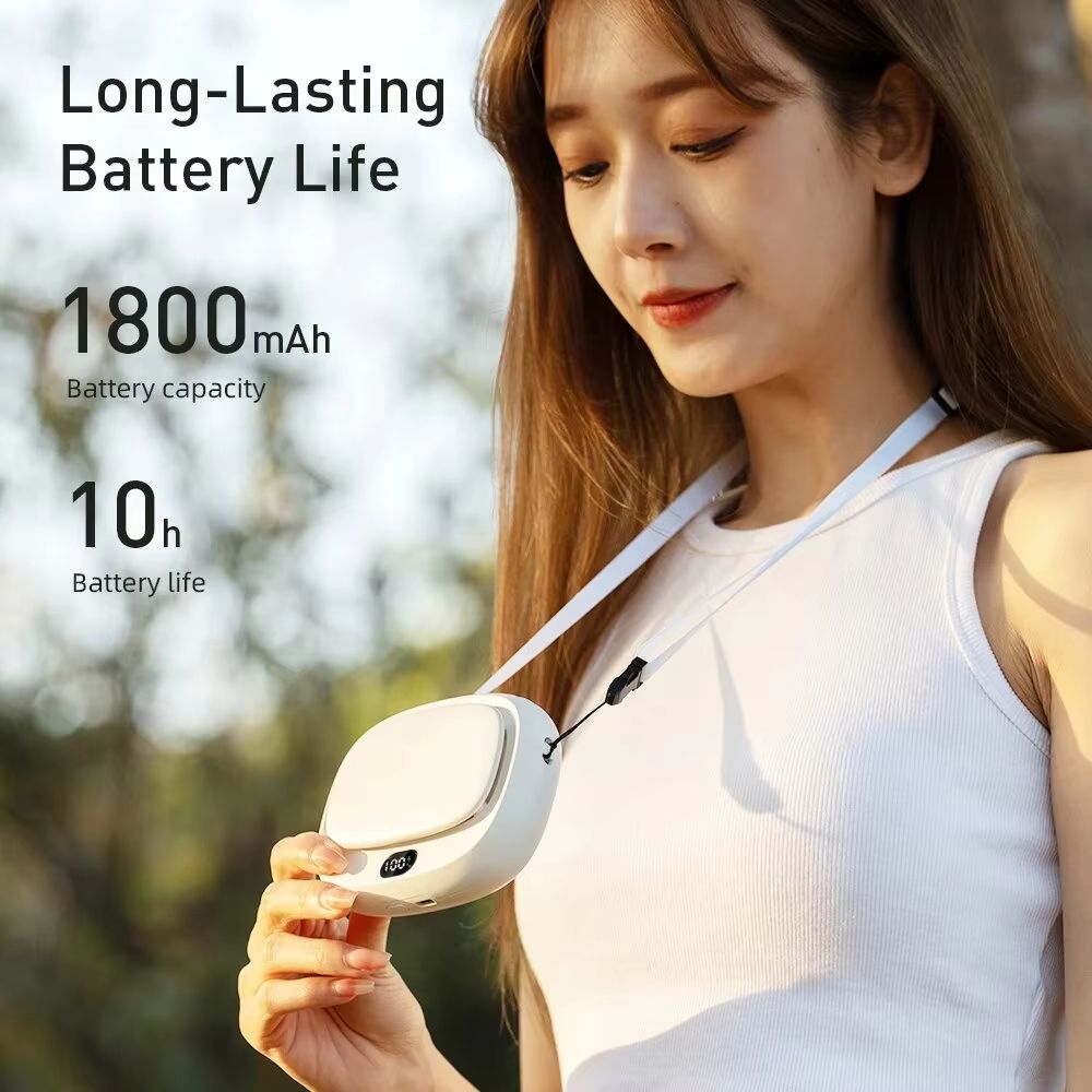 1800mAh handheld mini fan with multifunctional neck hanging fan, 5-speed USB rechargeable fan with display screen, portable USB outdoor five speed high wind silent neck hanging small fan