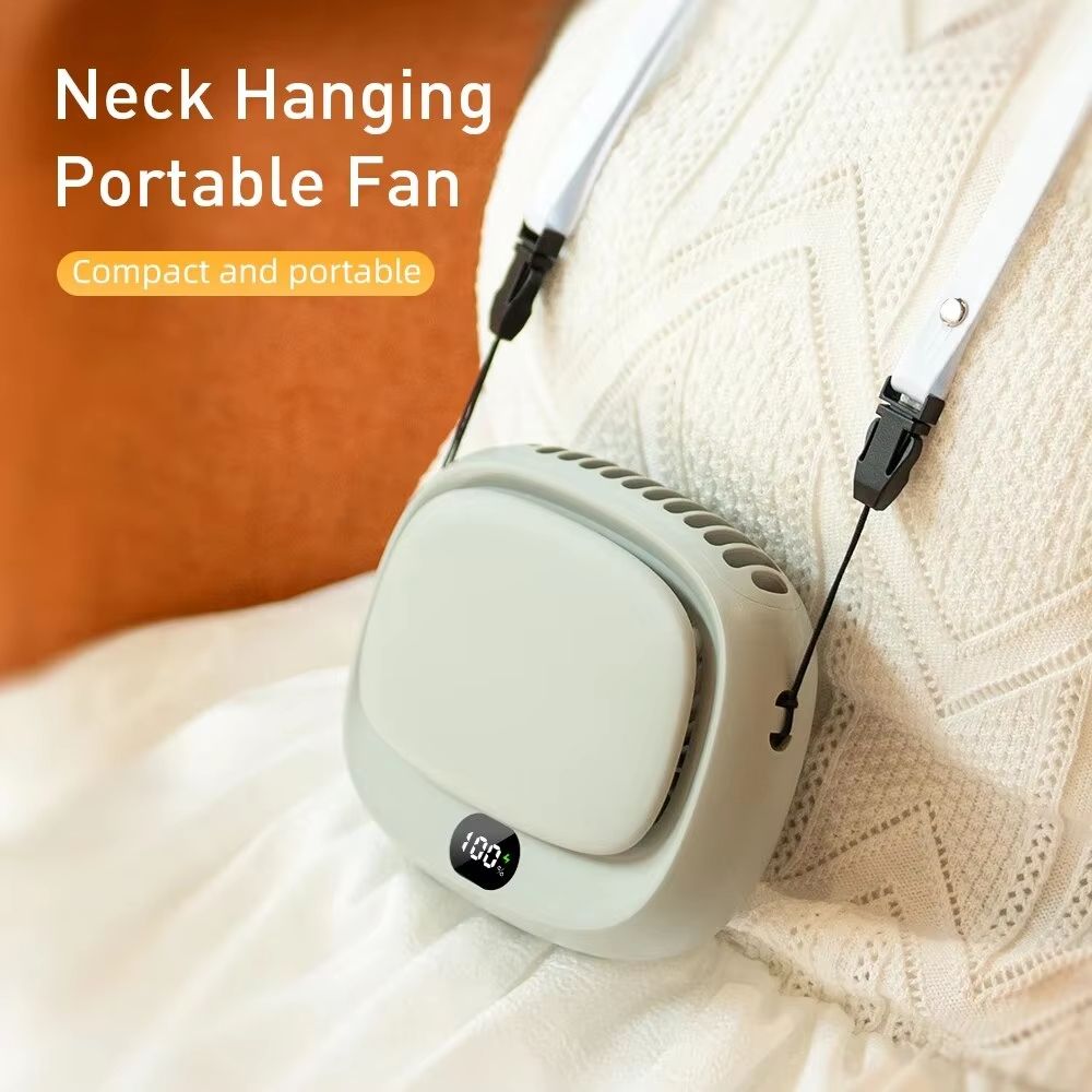 1800mAh handheld mini fan with multifunctional neck hanging fan, 5-speed USB rechargeable fan with display screen, portable USB outdoor five speed high wind silent neck hanging small fan