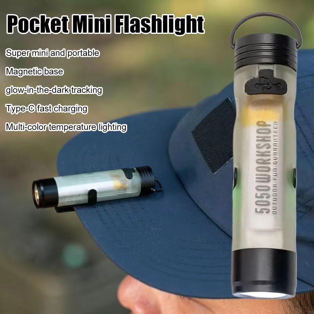 Pocket mini flashlight, outdoor key holder cap, portable LED key light, strong light pocket cap holder light, ambient light LED small light