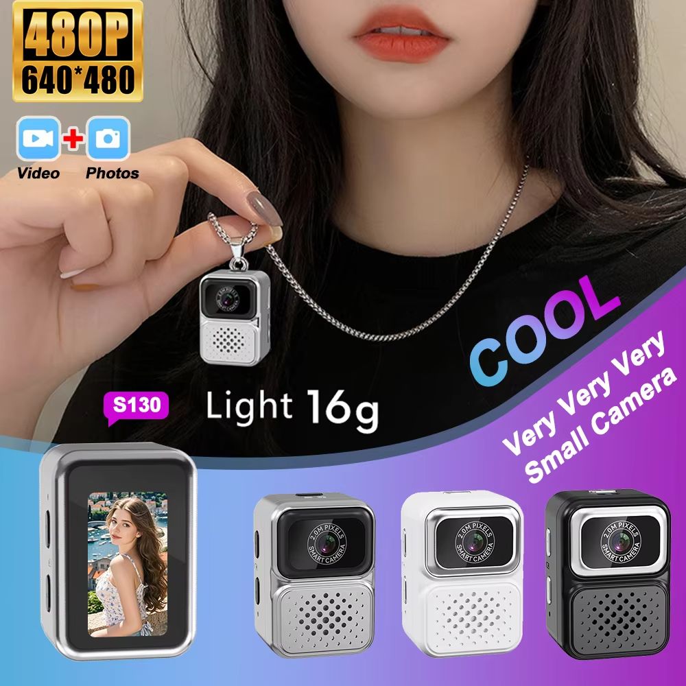 Mini small camera necklace, student party portable 130, equipped with 0.96-inch mini sports camera retro memory card, 480P ultra small camera recorder