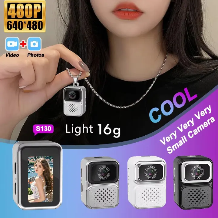 Mini small camera necklace, student party portable 130, equipped with 0.96-inch mini sports camera retro memory card, 480P ultra small camera recorder