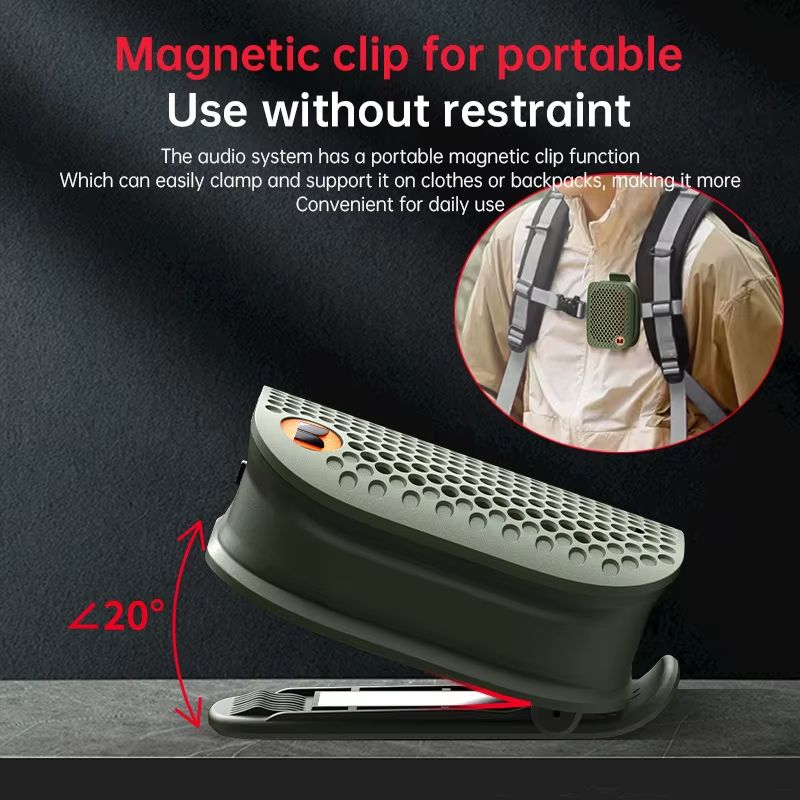 Magnetic clip type mini Bluetooth speaker, portable outdoor construction site wearable Bluetooth speaker, outdoor portable mini Bluetooth speaker, small steel cannon speaker