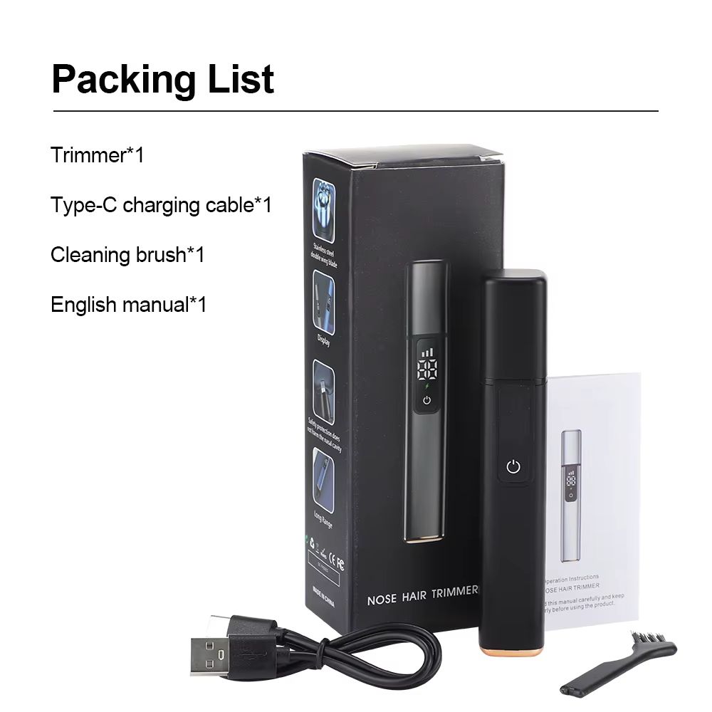 Portable Electric Nose Hair Trimmer LED Display Home Men Women Nose Hair Remover Safety Face Hair Cleaning Care Kit USB Charging