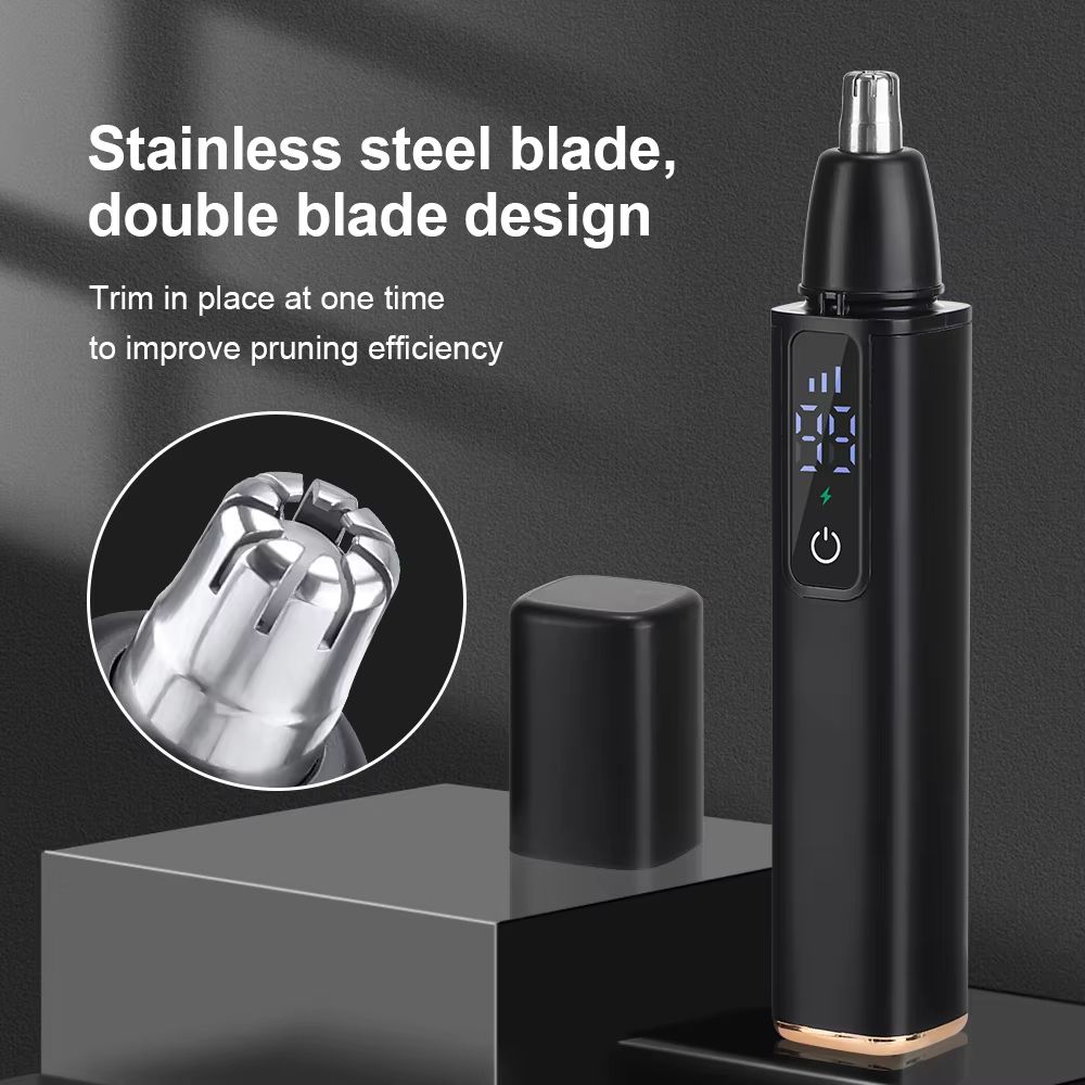 Portable Electric Nose Hair Trimmer LED Display Home Men Women Nose Hair Remover Safety Face Hair Cleaning Care Kit USB Charging