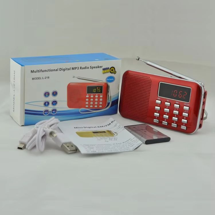 Super bass ultra-thin portable speaker, portable card insertion radio, HIFI FM radio speaker L-218, equipped with TF USB auxiliary flashlight charging battery