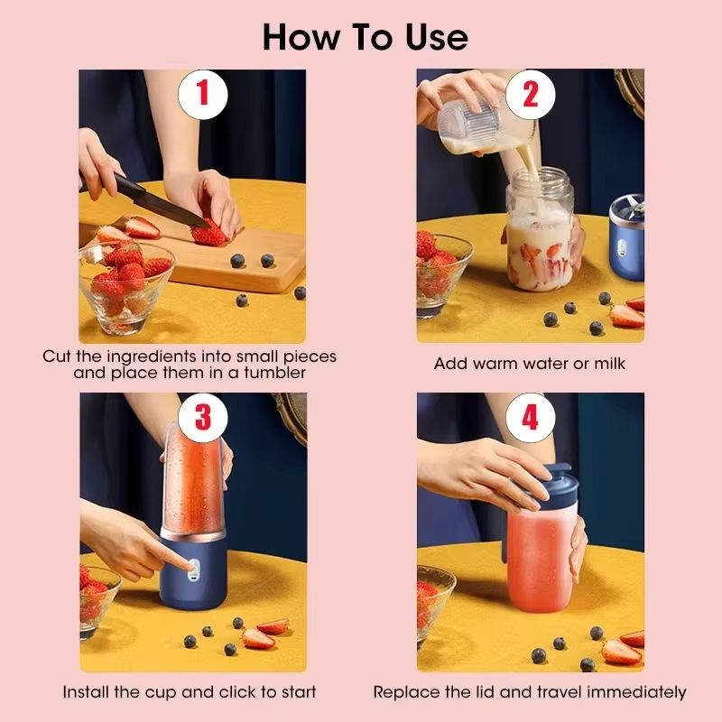 Portable juice mixer, personal electric mini bottle, household USB 6 blade kitchen juicer cup machine, portable charging small household juicer cup, fully automatic multifunctional juicer cup
