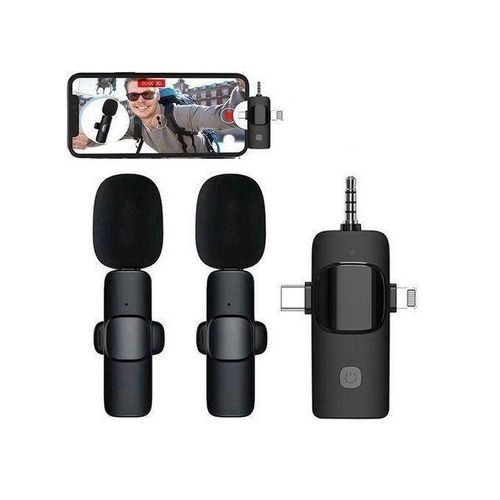 3 In 1 Mini Double Microphone, Wireless Lavalier Lapel Microphone For Iphone Android Camera PlugPlay,Professional Noise Reduction Recording Clip Mic