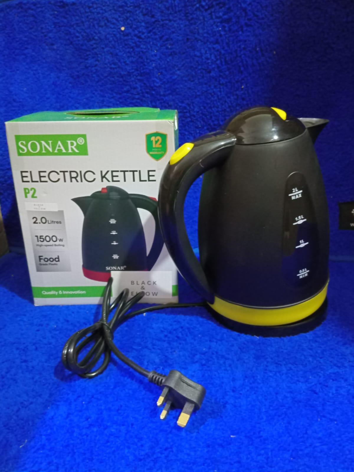 Sonar 2L Cordless Electric Kettle ,1500W Energy Efficient , 1 .5m Power Cord.1.5m extra long power cord Fast Boiling Large 2 Litre capacity Built-in boil-dry and overheating protection Switches itsel