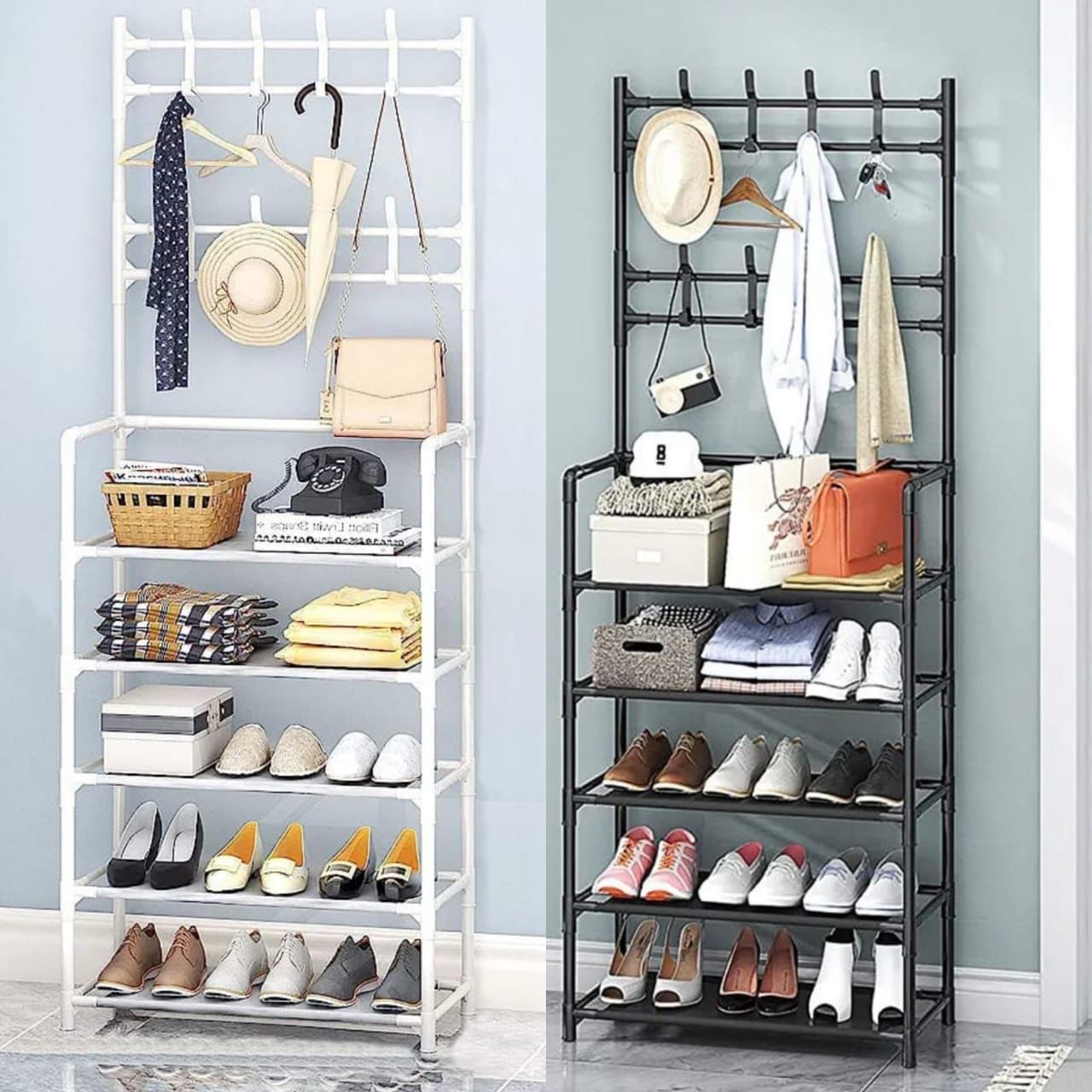 5-layer Simple Assemble Shoe Rack Floor Coat and Hat Rack Shoe Integrated Household Storage Bedroom Living room Bathroom Hangers hall rack