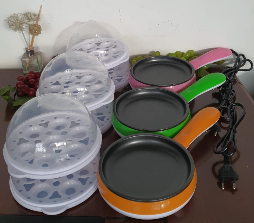 *New arrival😶‍🌫*
*Electric 2in1 Multifunctional magic pot 2 layer 14pc egg boiler steamer or fry grill plate now available in 3 colours green pink n orangee❄️👀*