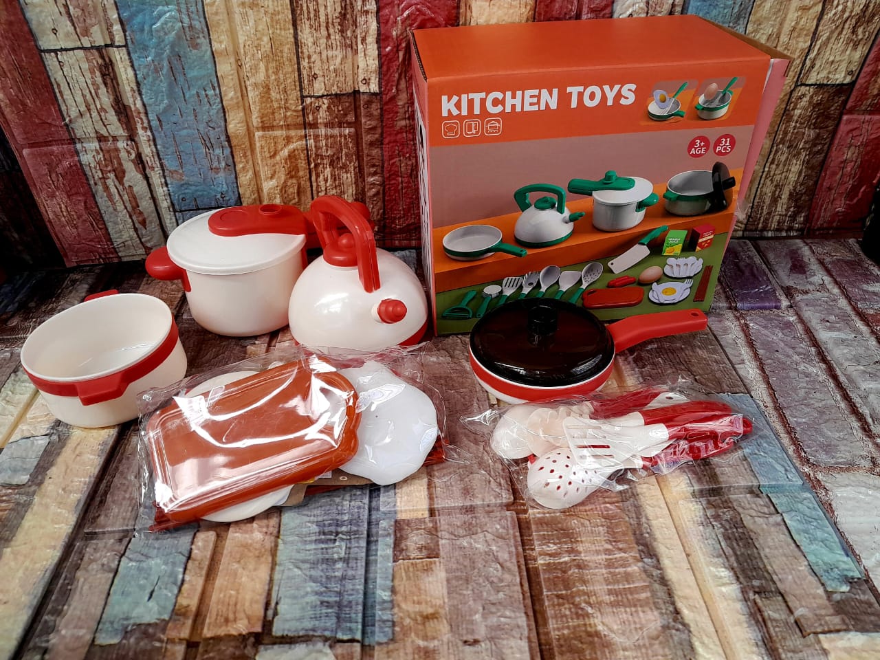 🍒31Pcs kids  kitchen play set . Made of high-quality ABS plastic, sturdy and durable.These pretend game sets are as attractive as real food, which makes children more interested in these food toys .