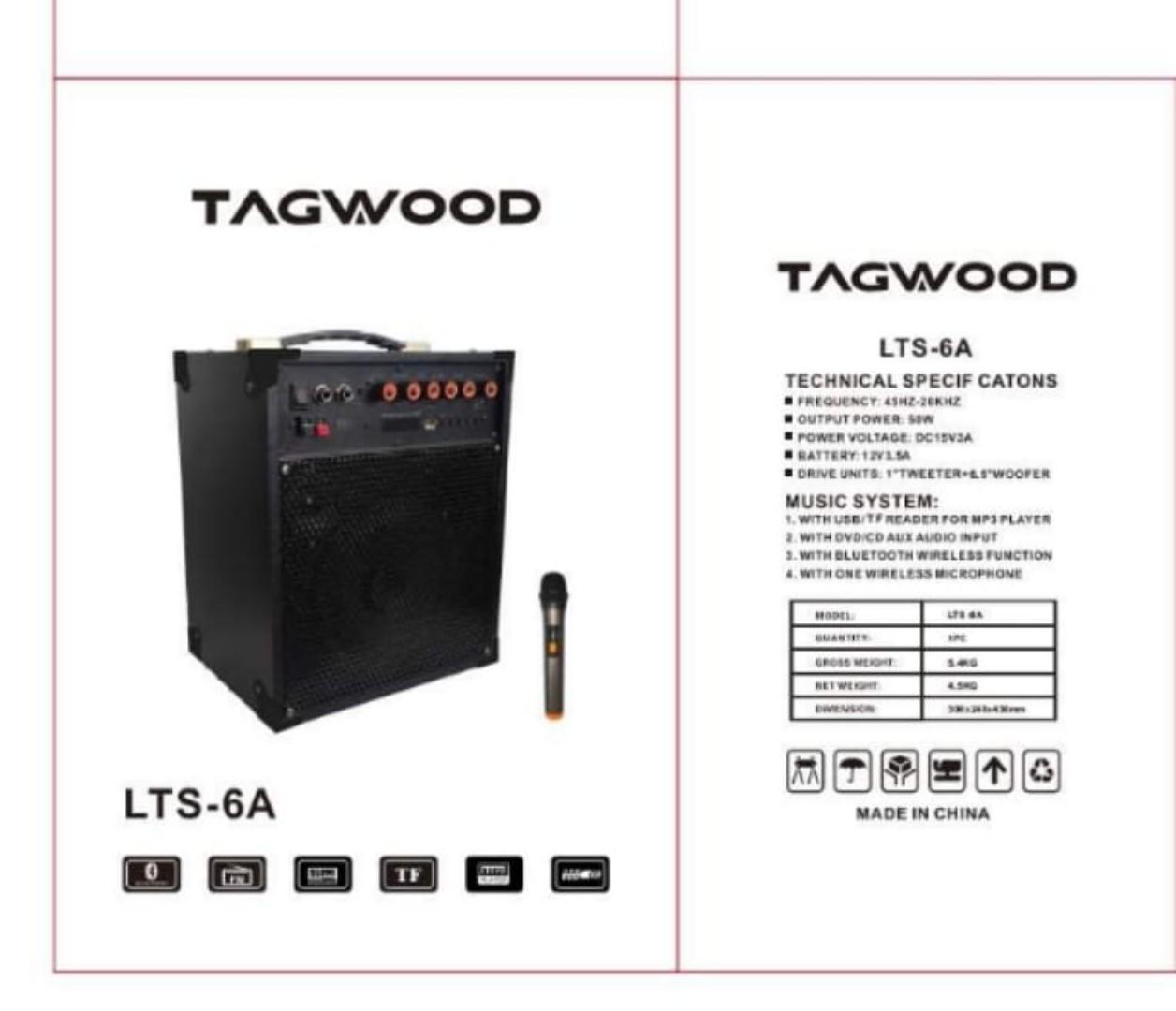 Tagwood LTS-6A Trolley Portable Speaker with Bluetooth, FM Radio, free wireless Microphone. Woofer Outdoor Speaker