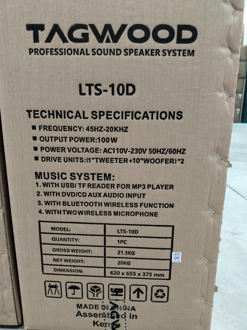 Tagwood LTS-10D Outdoor Speaker with Bluetooth, FM Radio, two free wireless Microphone. used for both indoor and outdoor use, offering robust sound performance and a range of connecti