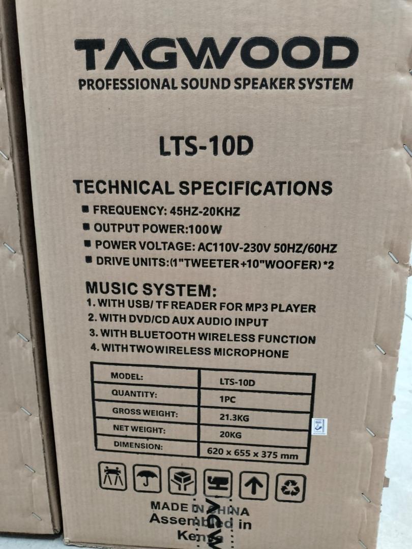Tagwood LTS-10D Outdoor Speaker with Bluetooth, FM Radio, two free wireless Microphone. used for both indoor and outdoor use, offering robust sound performance and a range of connecti