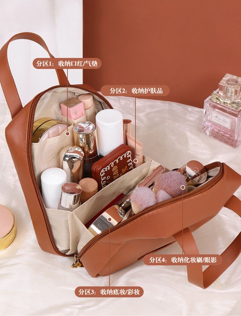 Small Travel Cosmetic Bag for Women Leather Makeup Organizer Female Toiletry Kit Bags Make Up Case Storage Pouch Luxury Lady Box