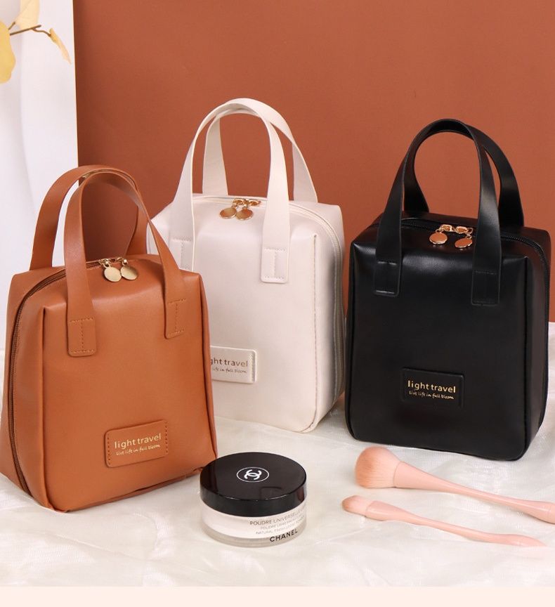Small Travel Cosmetic Bag for Women Leather Makeup Organizer Female Toiletry Kit Bags Make Up Case Storage Pouch Luxury Lady Box