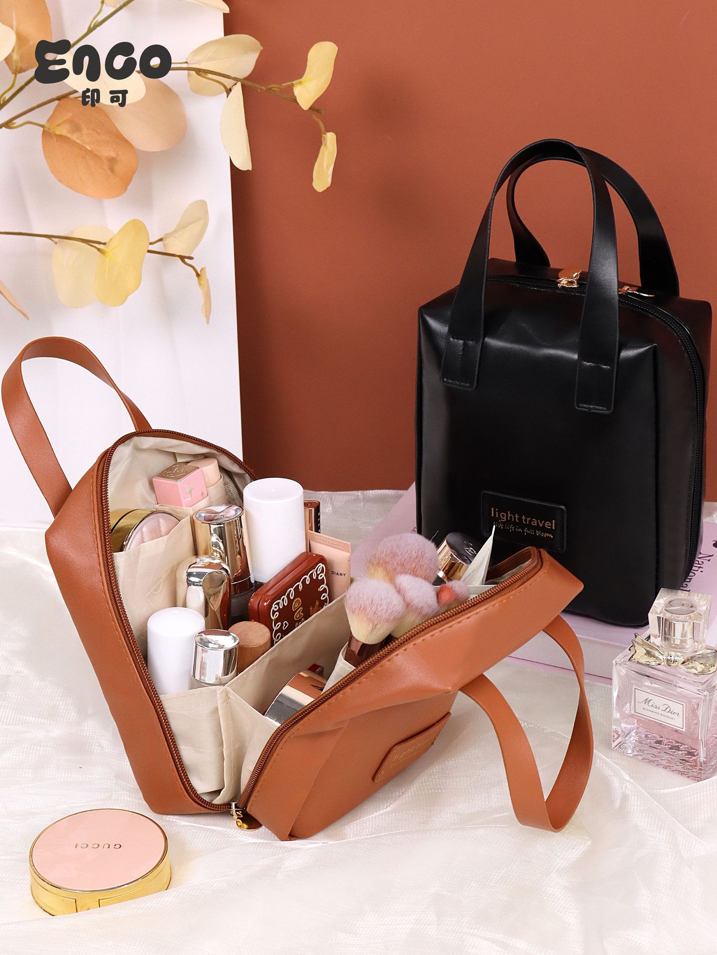 Small Travel Cosmetic Bag for Women Leather Makeup Organizer Female Toiletry Kit Bags Make Up Case Storage Pouch Luxury Lady Box