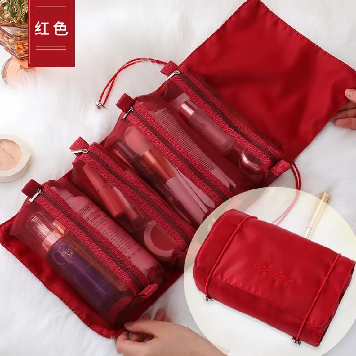 Makeup Bags Detachable 4Pcs in 1 Portable Cosmetic Bag Travel Folding Separable Toiletry Storage Bag Organizer Make Up Pouch New