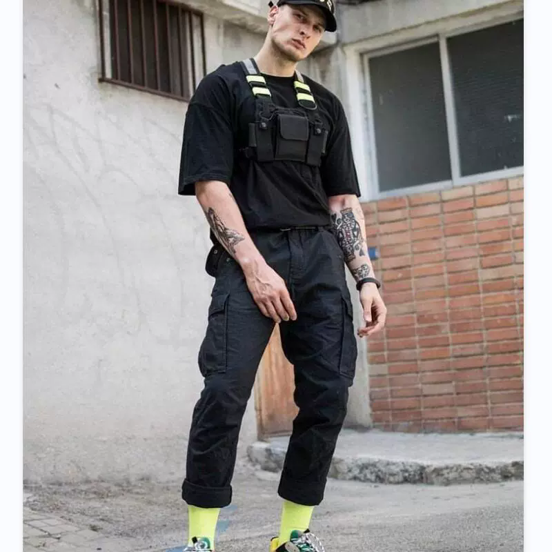 Fashion Streetwear Men Hip-Hop Chest Bag Tactical Vest Nylon Military Vest Chest Rig Pack Pouch Holster Tactical Harness Walkie