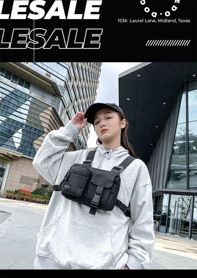 Unisex Oxford Cloth Casual Vest Utility Chest Bags Hip-Hop Zipper Vest Waist for Women Man Outdoor Shopping Travel