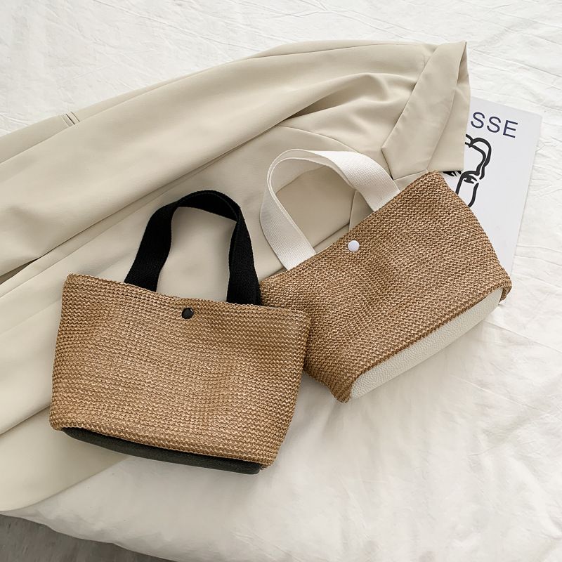 Elegant Ladies Straw Woven Handbag Women Holiday Beach Casual Tote Top-Handle Bags Fashion Retro Shoulder Bags