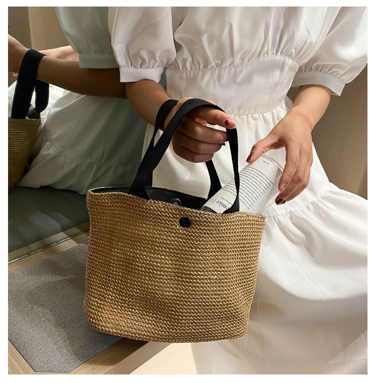 Elegant Ladies Straw Woven Handbag Women Holiday Beach Casual Tote Top-Handle Bags Fashion Retro Shoulder Bags