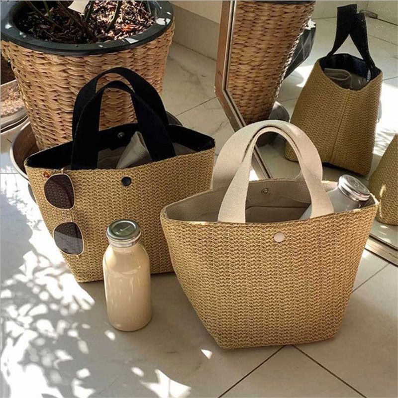 Elegant Ladies Straw Woven Handbag Women Holiday Beach Casual Tote Top-Handle Bags Fashion Retro Shoulder Bags