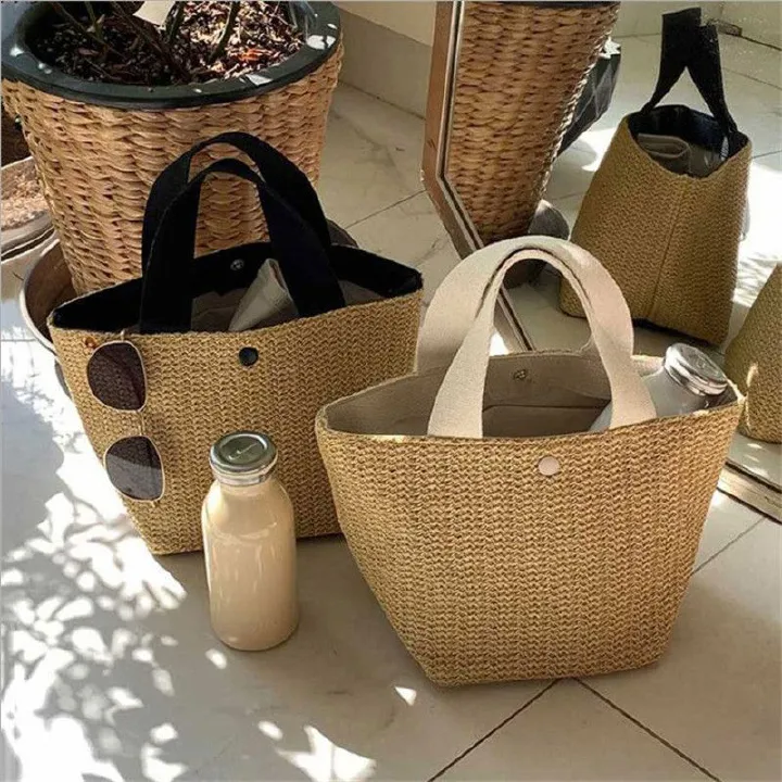 Elegant Ladies Straw Woven Handbag Women Holiday Beach Casual Tote Top-Handle Bags Fashion Retro Shoulder Bags
