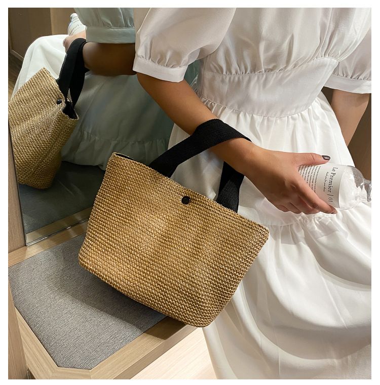 Elegant Ladies Straw Woven Handbag Women Holiday Beach Casual Tote Top-Handle Bags Fashion Retro Shoulder Bags