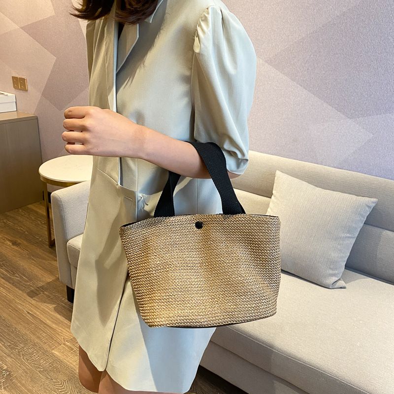 Elegant Ladies Straw Woven Handbag Women Holiday Beach Casual Tote Top-Handle Bags Fashion Retro Shoulder Bags