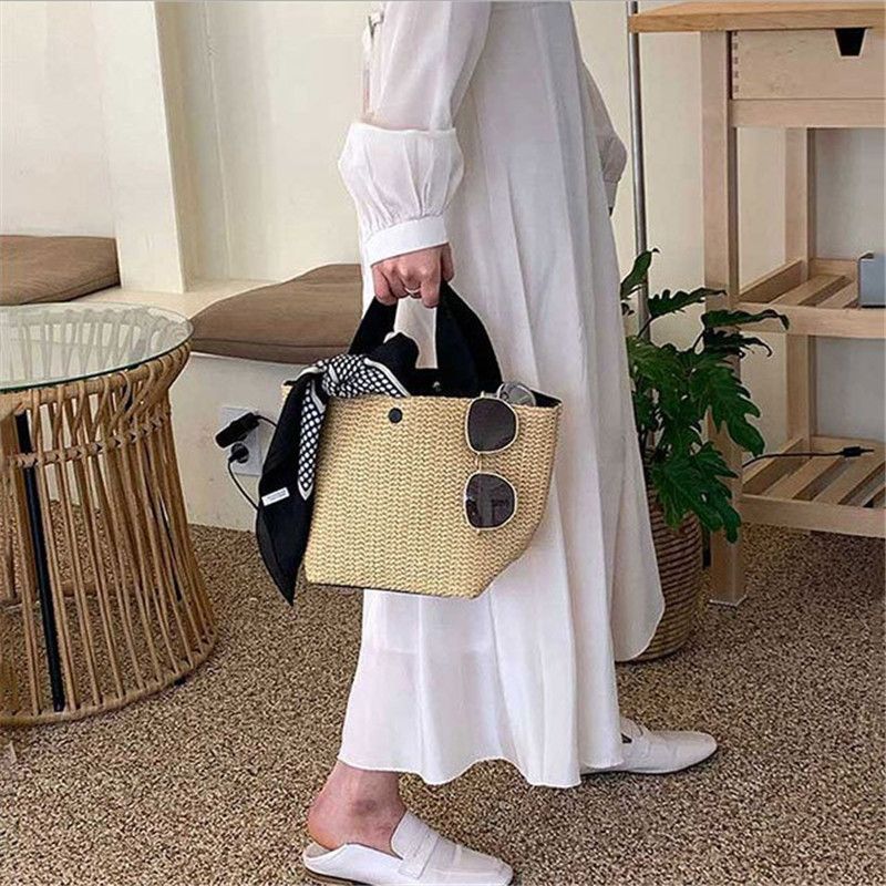 Elegant Ladies Straw Woven Handbag Women Holiday Beach Casual Tote Top-Handle Bags Fashion Retro Shoulder Bags