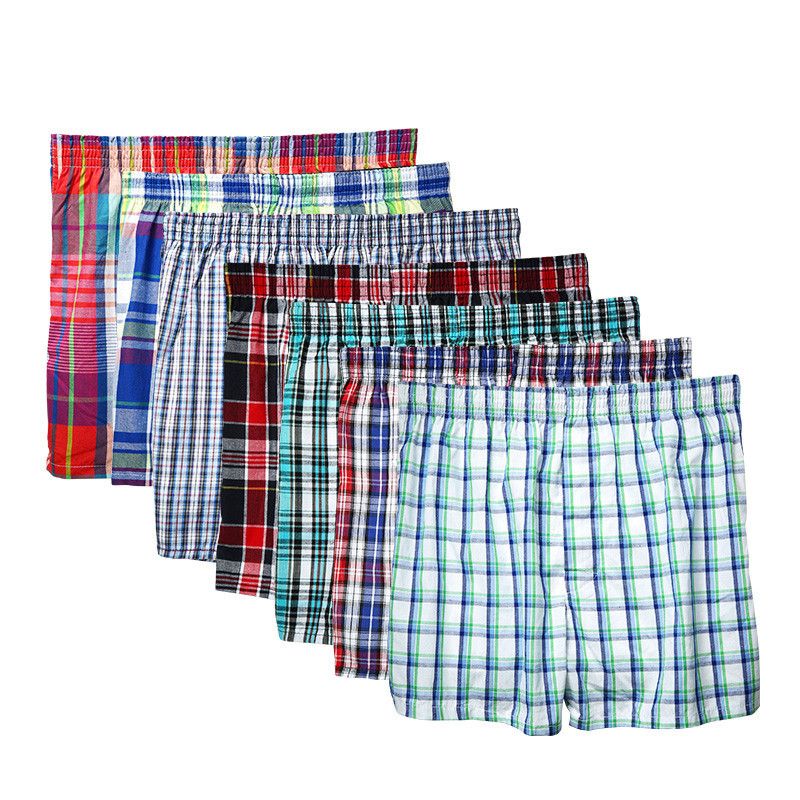 3pcs men's underwear pure cotton men's shorts breathable checkered woven Boxer men's underwear plus size pajamas sleepwear home