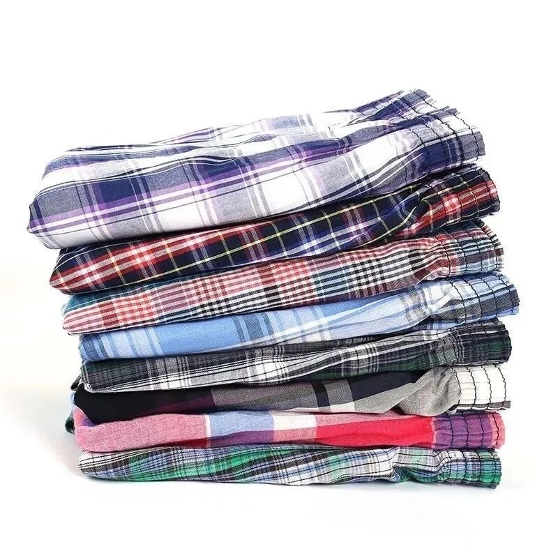 3pcs men's underwear pure cotton men's shorts breathable checkered woven Boxer men's underwear plus size pajamas sleepwear home