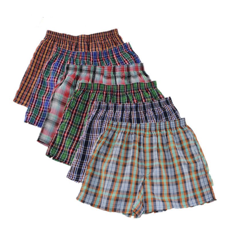 3pcs men's underwear pure cotton men's shorts breathable checkered woven Boxer men's underwear plus size pajamas sleepwear home
