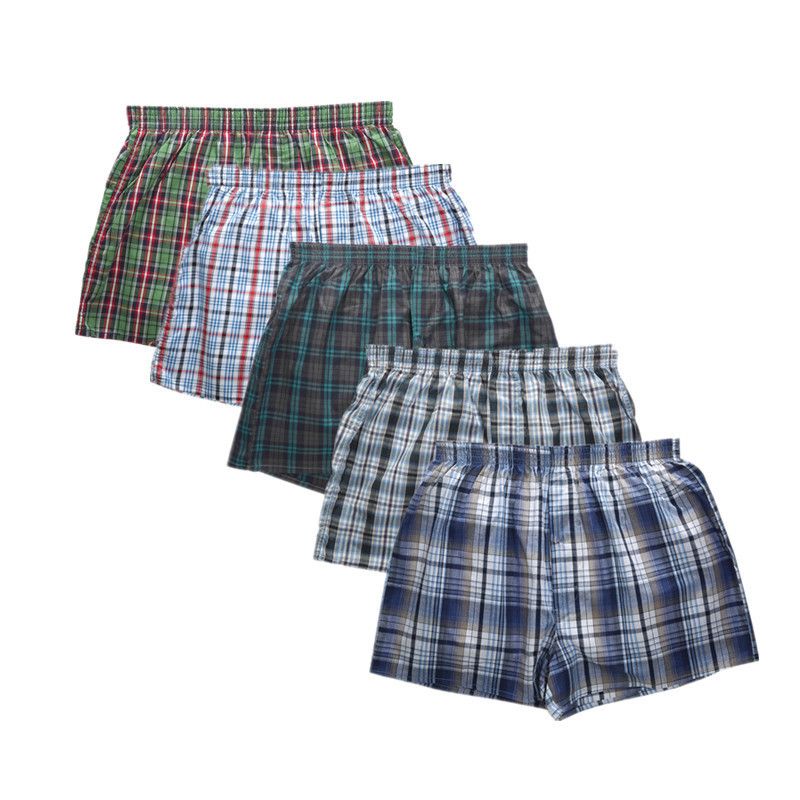 3pcs men's underwear pure cotton men's shorts breathable checkered woven Boxer men's underwear plus size pajamas sleepwear home