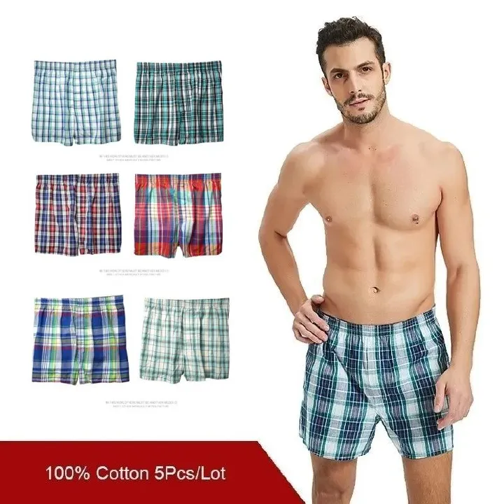 3pcs men's underwear pure cotton men's shorts breathable checkered woven Boxer men's underwear plus size pajamas sleepwear home