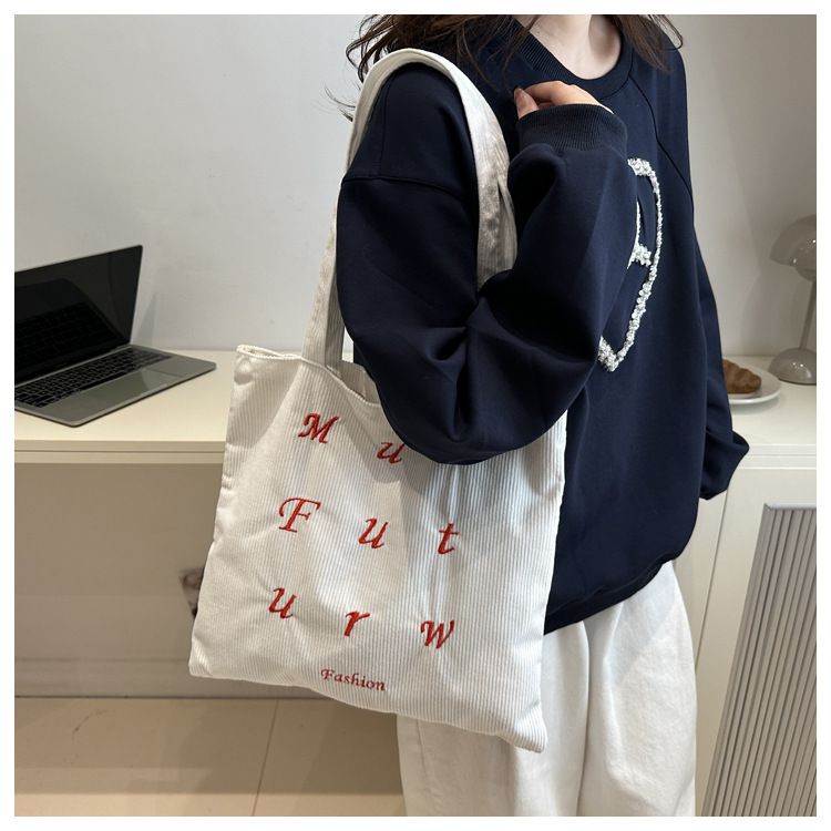 Corduroy Bag Handbags for Women Shoulder Bags Female Soft Environmental Storage Reusable Girls Small and Large Shopper Totes Bag