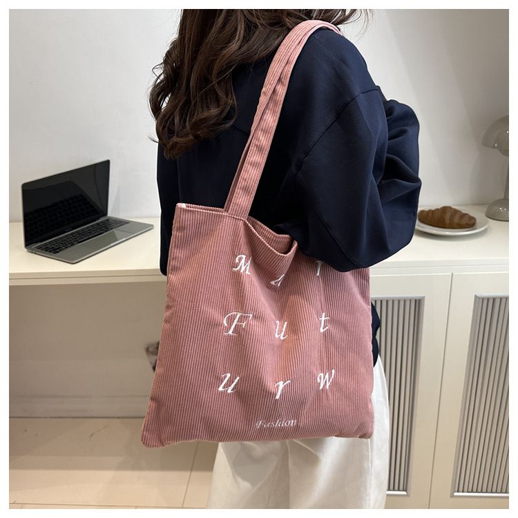 Corduroy Bag Handbags for Women Shoulder Bags Female Soft Environmental Storage Reusable Girls Small and Large Shopper Totes Bag