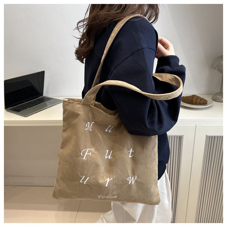 Corduroy Bag Handbags for Women Shoulder Bags Female Soft Environmental Storage Reusable Girls Small and Large Shopper Totes Bag
