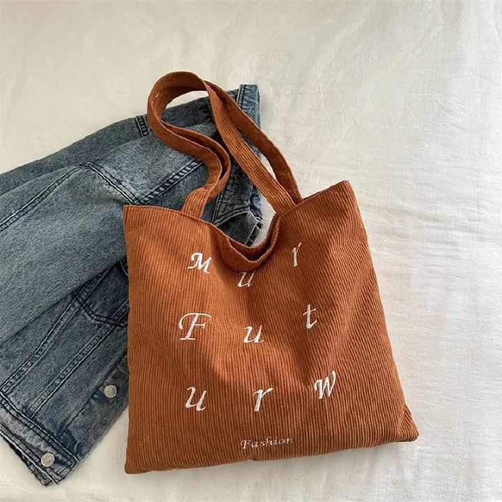 Corduroy Bag Handbags for Women Shoulder Bags Female Soft Environmental Storage Reusable Girls Small and Large Shopper Totes Bag