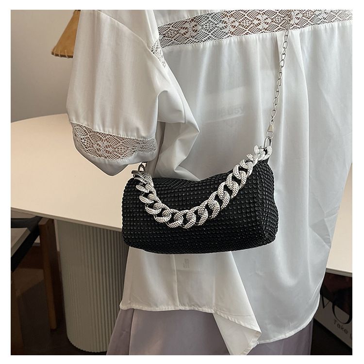 Rhinestone Bag Side Bag Crossbody Blingbling Rhinestone Purses for Women Sparkly Silver Clutch Black Purse