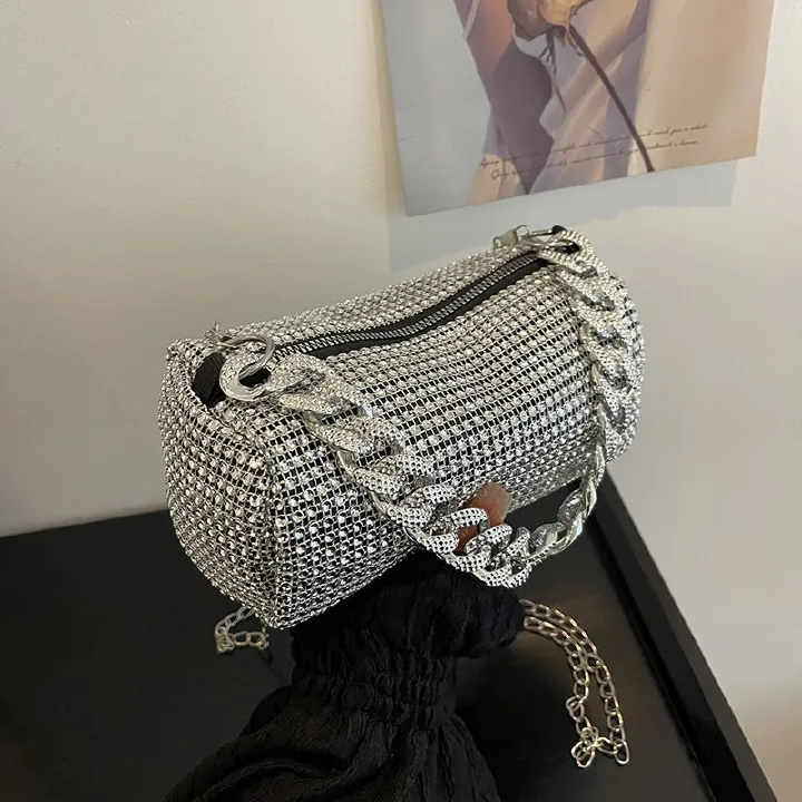 Rhinestone Bag Side Bag Crossbody Blingbling Rhinestone Purses for Women Sparkly Silver Clutch Black Purse