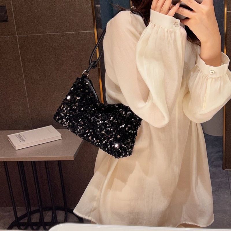 New Women's Sequin Shoulder Bag Personality Shiny Handbag French Bling Underarm Bags Wedding Party Evening Banquet Handbag