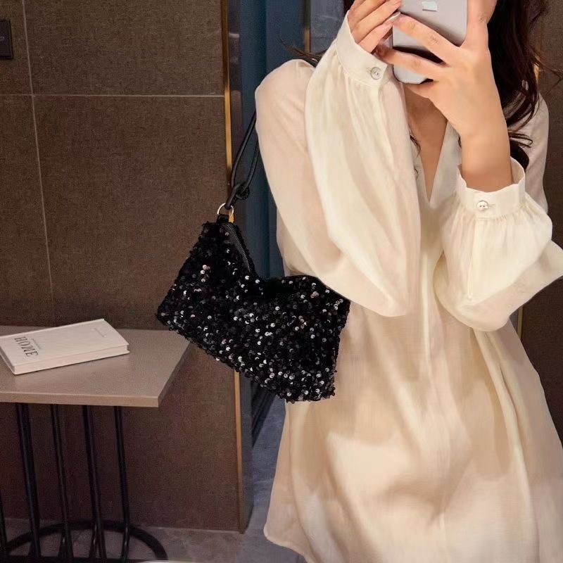 New Women's Sequin Shoulder Bag Personality Shiny Handbag French Bling Underarm Bags Wedding Party Evening Banquet Handbag