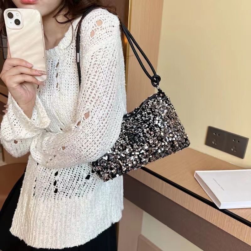 New Women's Sequin Shoulder Bag Personality Shiny Handbag French Bling Underarm Bags Wedding Party Evening Banquet Handbag