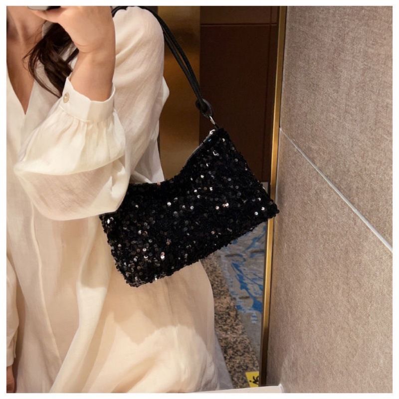 New Women's Sequin Shoulder Bag Personality Shiny Handbag French Bling Underarm Bags Wedding Party Evening Banquet Handbag