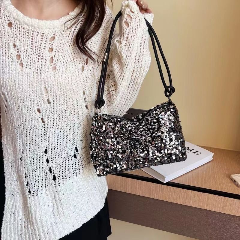 New Women's Sequin Shoulder Bag Personality Shiny Handbag French Bling Underarm Bags Wedding Party Evening Banquet Handbag